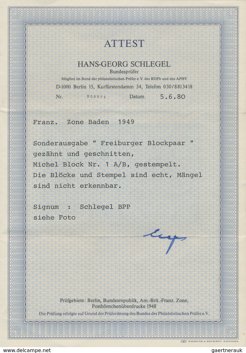 Französische Zone - Baden: 1949, Blockausgabe Wiederaufbau Gezähnt Und Geschnitten, Sauber Gestempel - Other & Unclassified