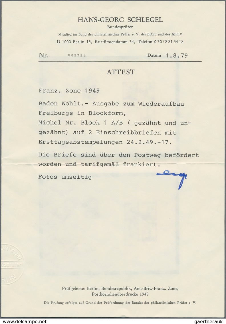 Französische Zone - Baden: 1949. Lot Von 2 Portogerechten R-Briefen, Mit Aufbaublock Gezähnt Bzw. Un - Sonstige & Ohne Zuordnung