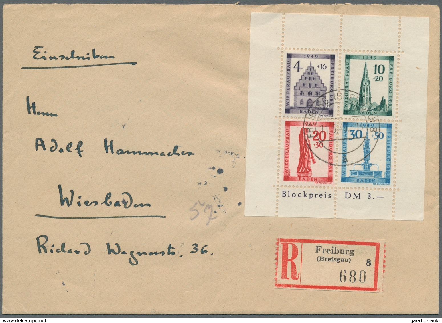 Französische Zone - Baden: 1949, "Wiederaufbau"-Blockpaar, Je Auf überfrank. R-Brief In Guter Erhalt - Autres & Non Classés