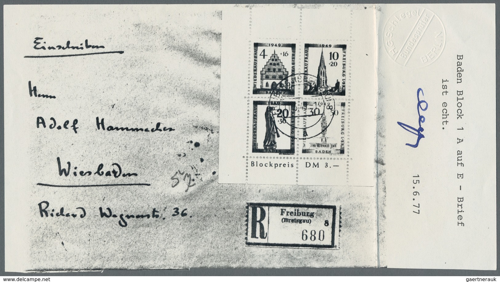 Französische Zone - Baden: 1949, "Wiederaufbau"-Blockpaar, Je Auf überfrank. R-Brief In Guter Erhalt - Sonstige & Ohne Zuordnung