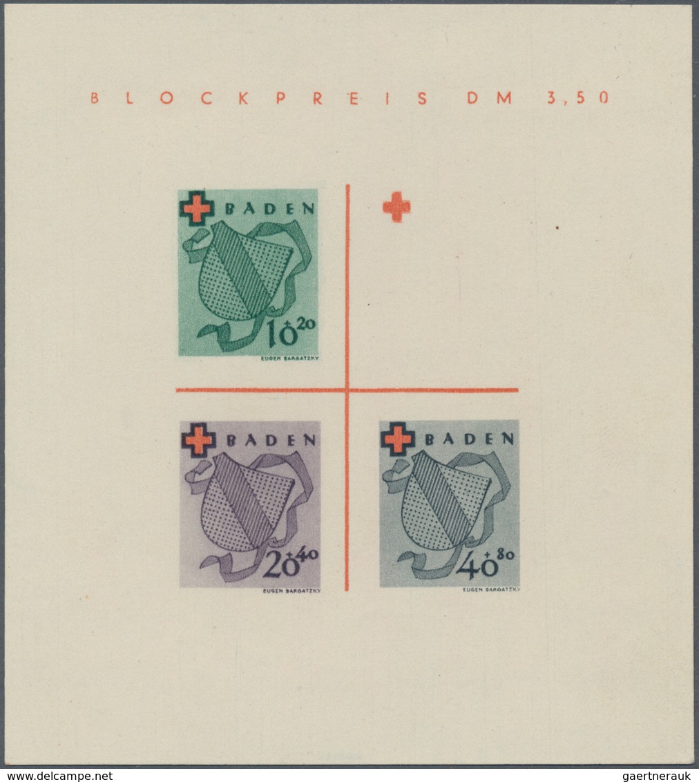 Französische Zone - Baden: 1949, Rot Kreuz-Block Mit Abart "Farbe Lebhaftkobaltblau Fehlend" (30 Pfg - Autres & Non Classés