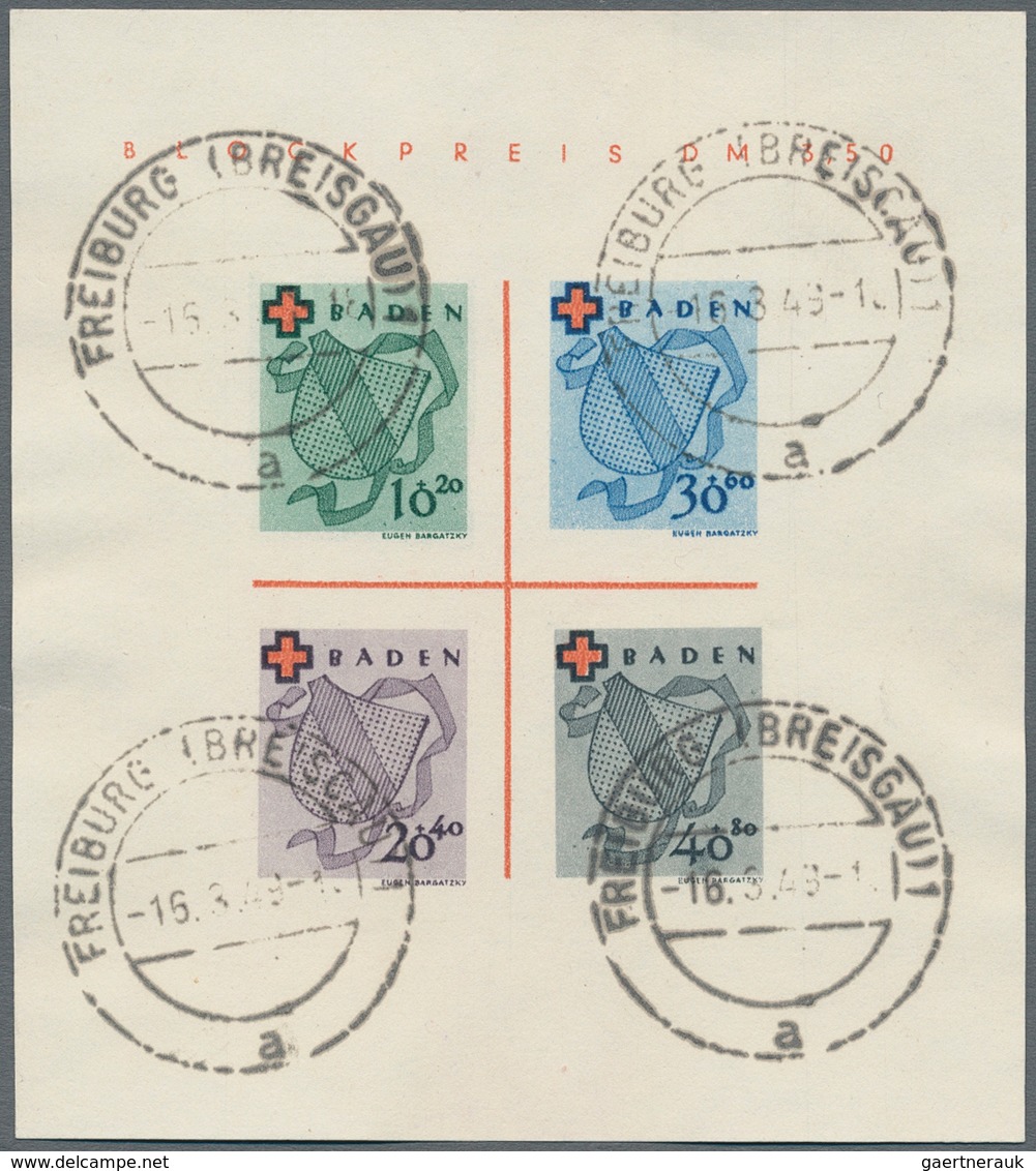 Französische Zone - Baden: 1949, Rotes Kreuz-Block In Type I, Entwertet Mit Vier Stempeln "FREIBURG - Sonstige & Ohne Zuordnung