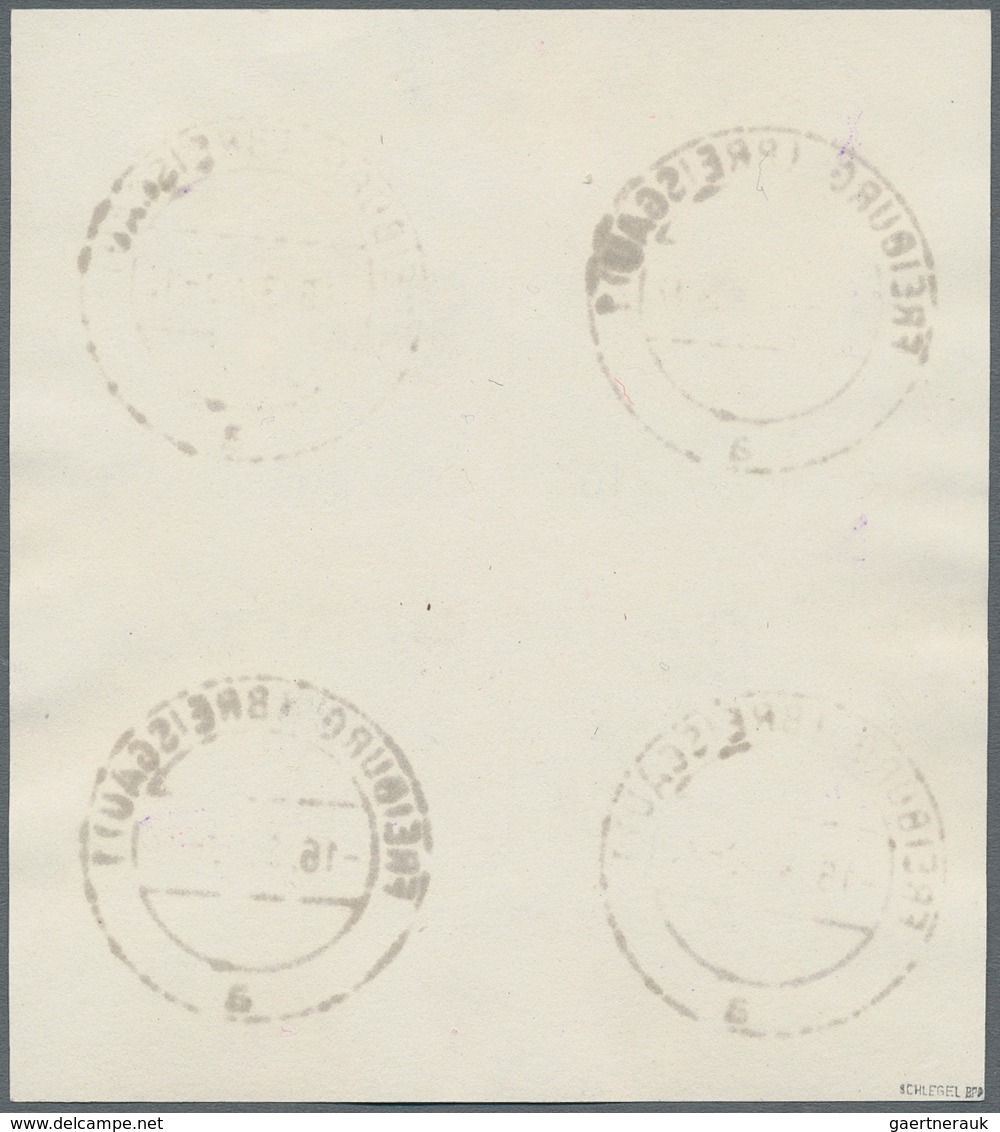 Französische Zone - Baden: 1949, Rotes Kreuz-Block In Type I, Entwertet Mit Vier Stempeln "FREIBURG - Autres & Non Classés