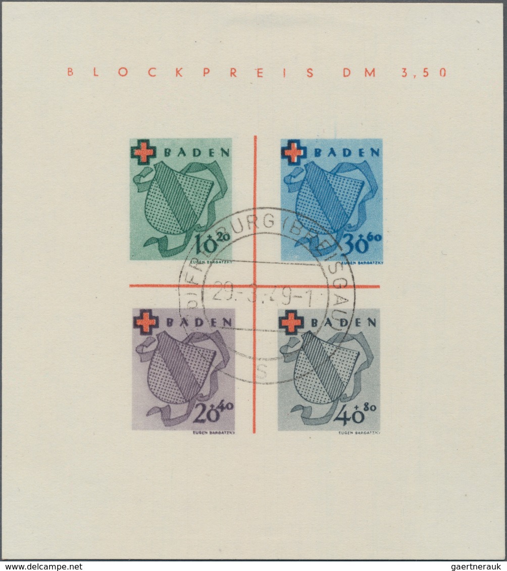 Französische Zone - Baden: 1949, Rotkreuz-Block, Type II Gestempelt "FREIBURG (BREISGAU) 29.3.49”, S - Other & Unclassified