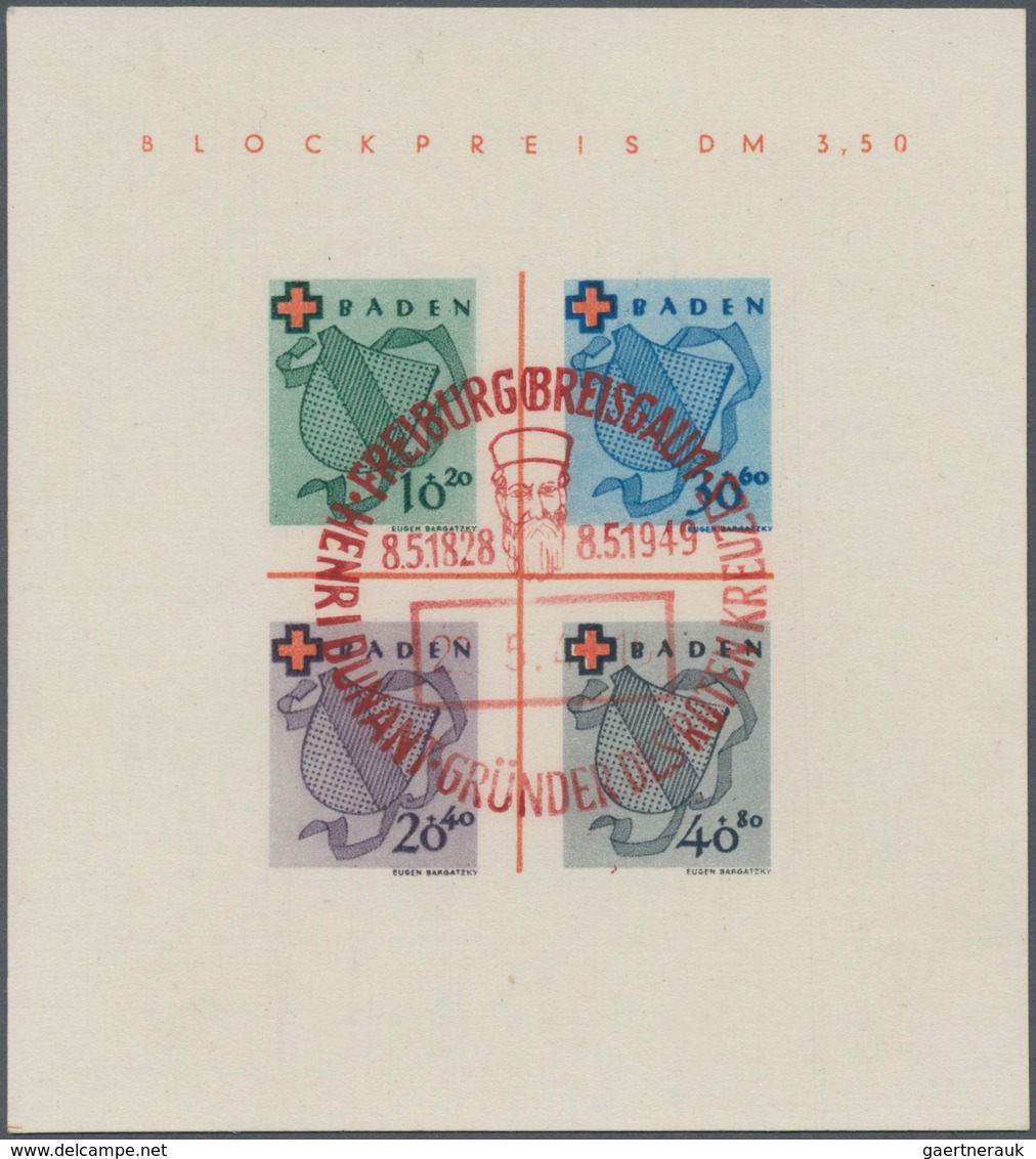 Französische Zone - Baden: 1949, Rotes Kreuz Block, Plattentype II / IV Mit Seltenem Tiefrotem Sonde - Sonstige & Ohne Zuordnung