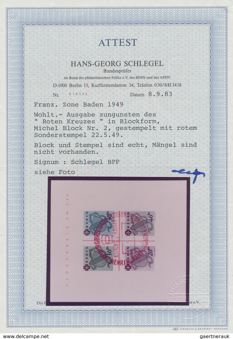 Französische Zone - Baden: 1949, Rotes Kreuz Block, Plattentype II / IV Mit Seltenem Tiefrotem Sonde - Andere & Zonder Classificatie