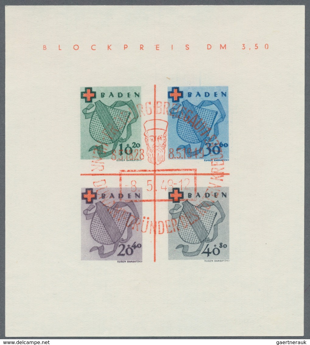 Französische Zone - Baden: 1949, Rotes Kreuz-Block In Type II/IV Mit Rotem Sonderstempel "FREIBURG 8 - Andere & Zonder Classificatie