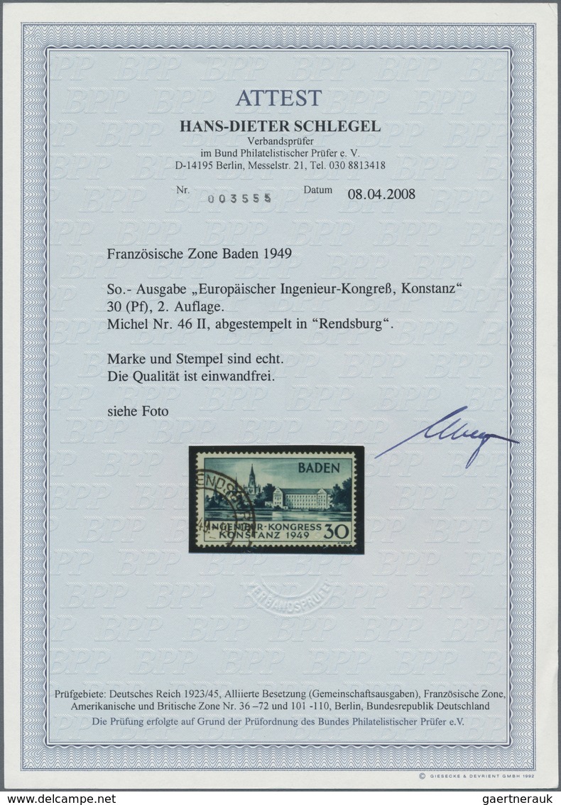 Französische Zone - Baden: 1949, 30 Pfg. Europäischer Ingenieur-Kongress In Konstanz, Entwertet "Ren - Sonstige & Ohne Zuordnung