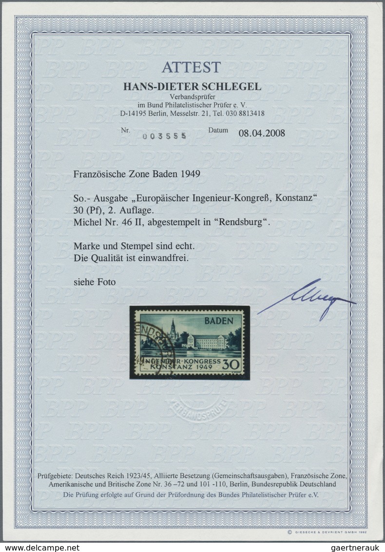 Französische Zone - Baden: 1949, 30 Pfg. Europäischer Ingenieur-Kongress In Konstanz, Entwertet "Ren - Andere & Zonder Classificatie