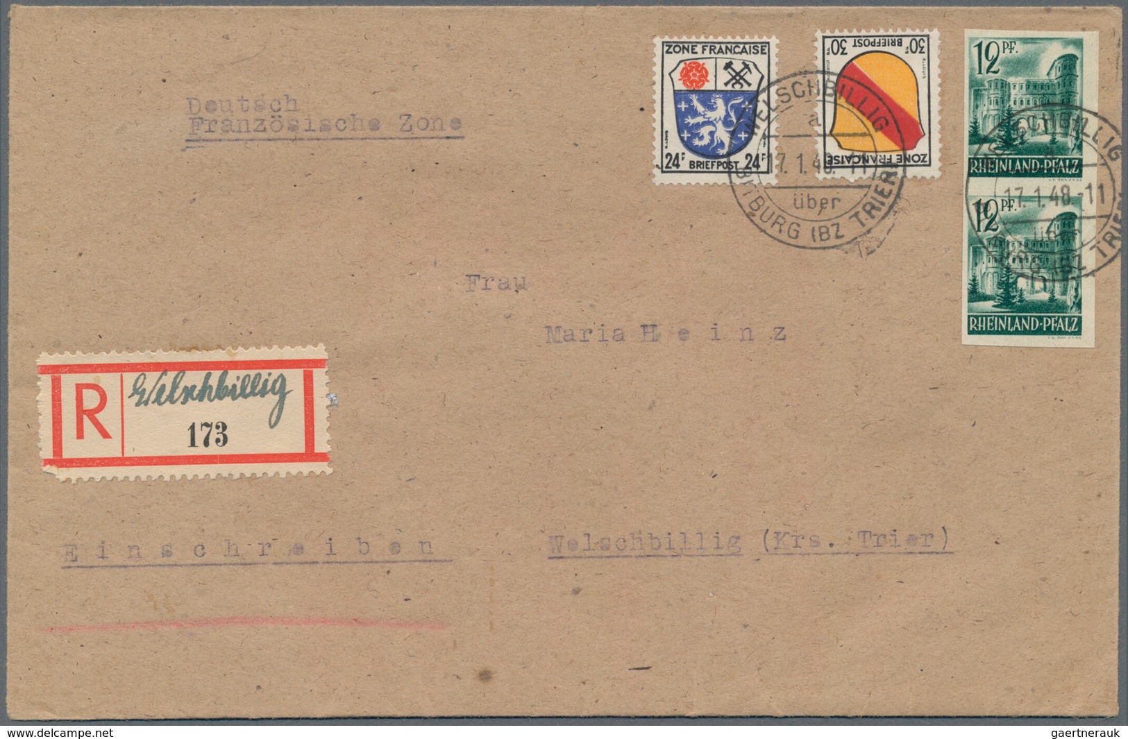 Französische Zone - Rheinland Pfalz: 1947, 12 Pfg. Schwärzlichbläulichgrün, UNGEZÄHNTES Senkr. Paar - Autres & Non Classés