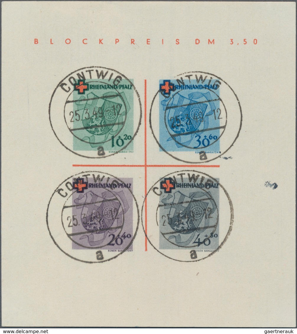 Französische Zone - Rheinland Pfalz: 1949, Rotes Kreuz-Block, Jeden Marke Gestempelt "CONTWIG 25.3.4 - Autres & Non Classés