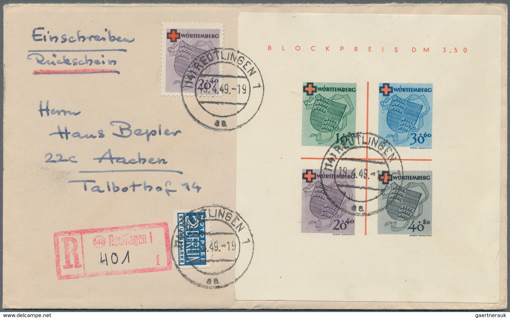 Französische Zone - Württemberg: 1949, „Deutsches Rotes Kreuz”, Komplette Serie Und Block 1 Auf Zwei - Autres & Non Classés