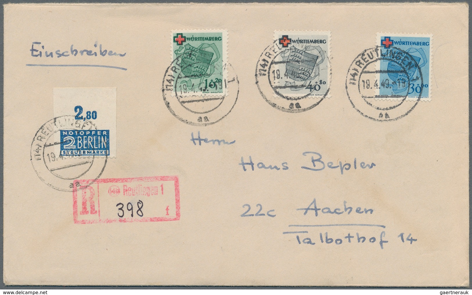 Französische Zone - Württemberg: 1949, „Deutsches Rotes Kreuz”, Komplette Serie Und Block 1 Auf Zwei - Autres & Non Classés