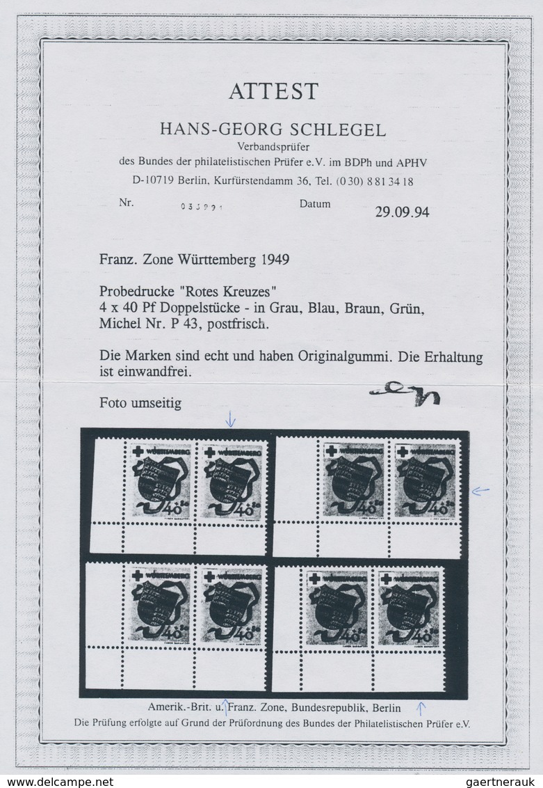 Französische Zone - Württemberg: 1949, Deutsches Rotes Kreuz 40 + 20 Pf PROBEDRUCKE In Abweichenden - Other & Unclassified