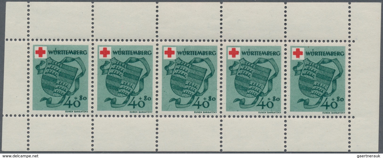 Französische Zone - Württemberg: 1949, Deutsches Rotes Kreuz 40 + 20 Pf Grün Im Kleinbogen Zu 5 Stüc - Otros & Sin Clasificación