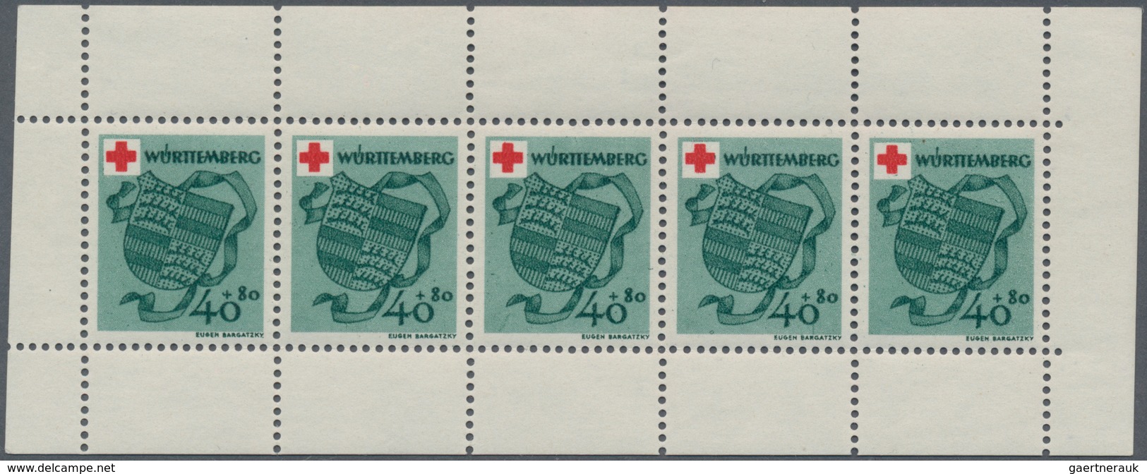 Französische Zone - Württemberg: 1949, Deutsches Rotes Kreuz 40 + 20 Pf Grün Im Kleinbogen Zu 5 Stüc - Andere & Zonder Classificatie