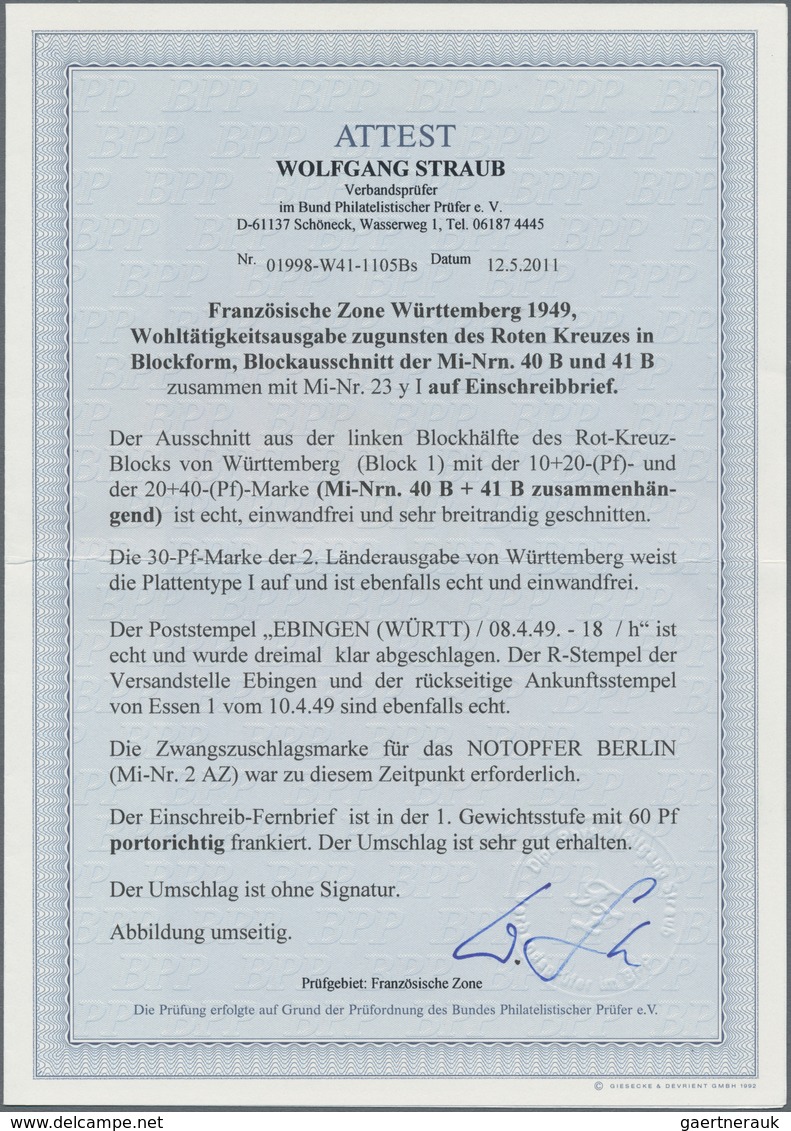 Französische Zone - Württemberg: 1949, Wohltätigkeitsausgabe Zugunsten Des Roten Kreuzes, Blockaussc - Andere & Zonder Classificatie