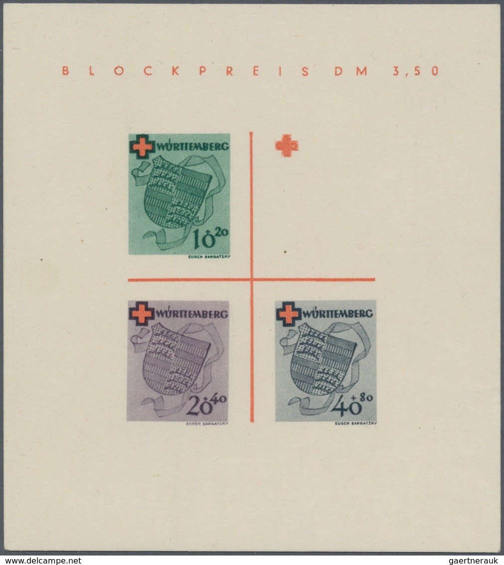 Französische Zone - Württemberg: 1949, Rot Kreuz-Block Mit Abart "Farbe Lebhaftkobaltblau Fehlend" ( - Andere & Zonder Classificatie