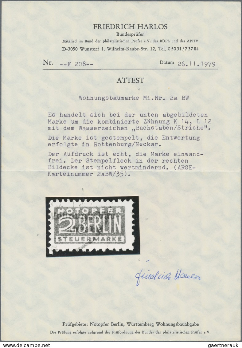 Französische Zone - Württemberg - Wohnungsbau-Abgabe: 1949, 2 Pf Mit Kombinierter Zähnung K14, L12 M - Andere & Zonder Classificatie