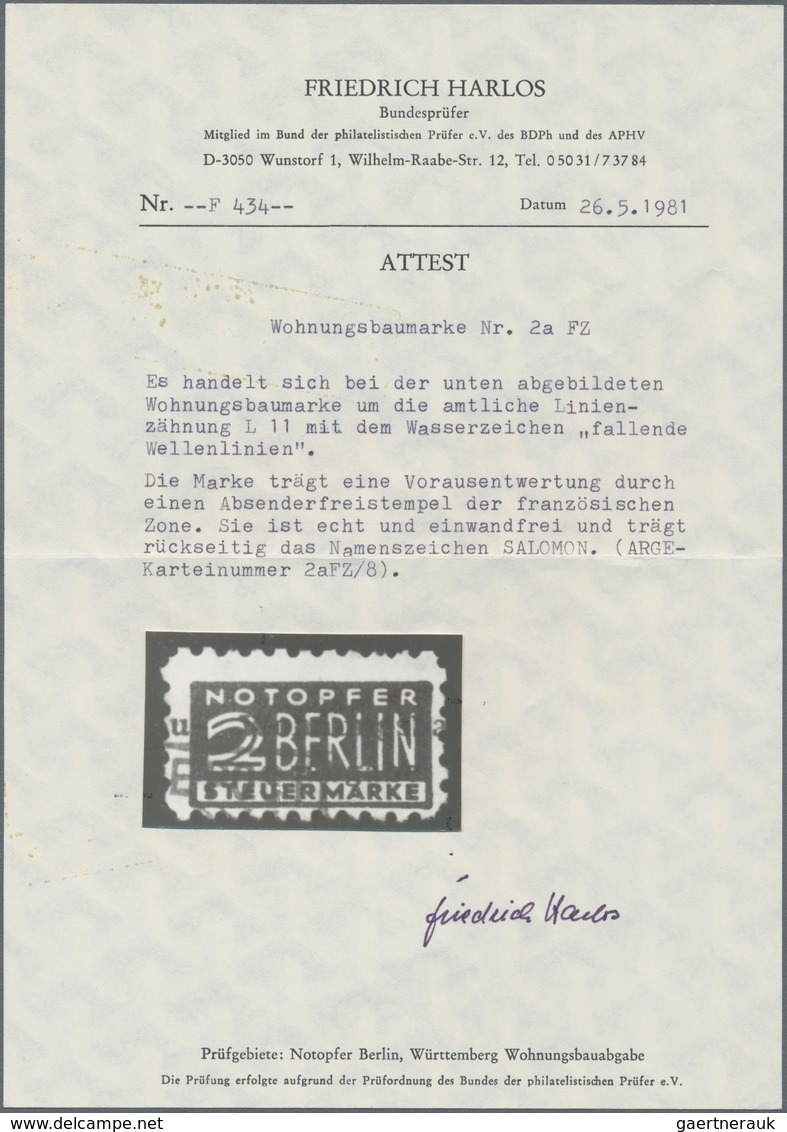 Französische Zone - Württemberg - Wohnungsbau-Abgabe: 1949, Wohnungsbaumarke Mit Rotem Aufdruck In Z - Other & Unclassified