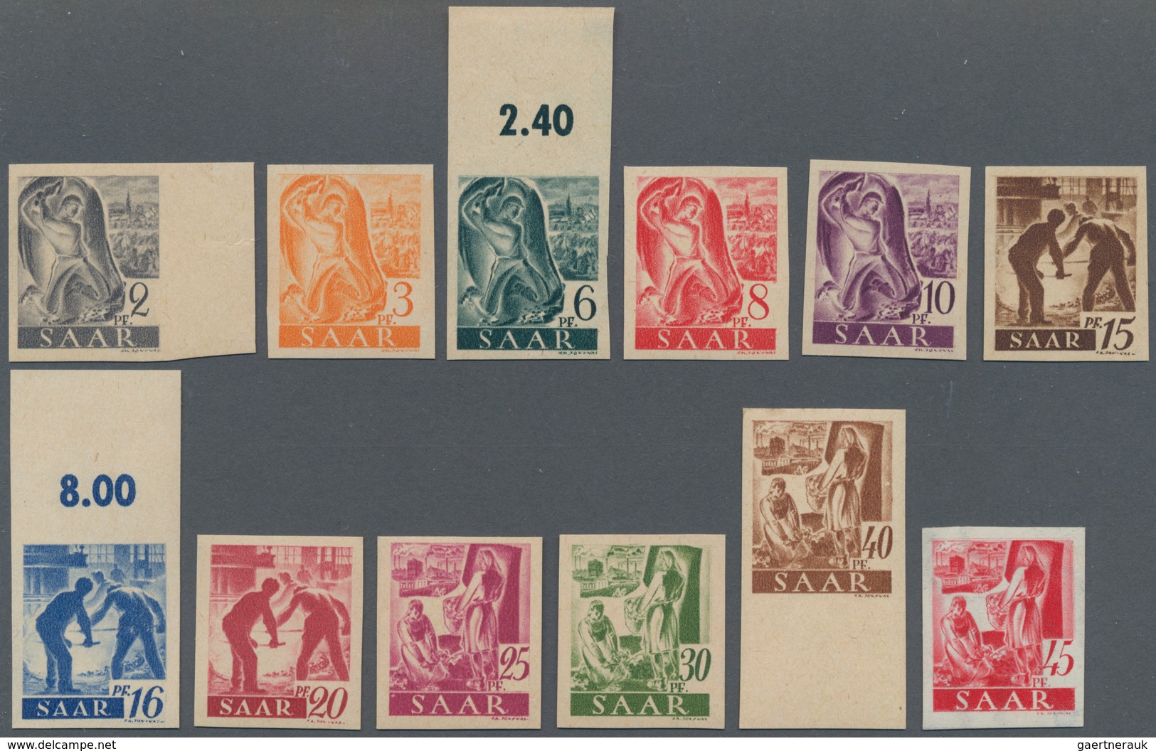 Saarland (1947/56): 1947, 2 Pfg. - 84 Pfg. Saar I Ungezähnt, Kpl. Satz Mit Allen 18 Bekannten Werten - Unused Stamps