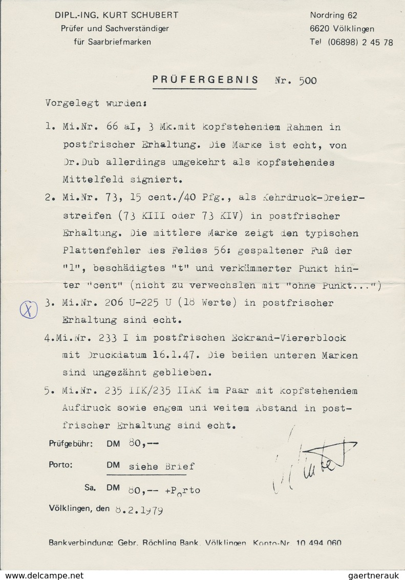 Saarland (1947/56): 1947, 2 Pfg. - 84 Pfg. Saar I Ungezähnt, Kpl. Satz Mit Allen 18 Bekannten Werten - Neufs