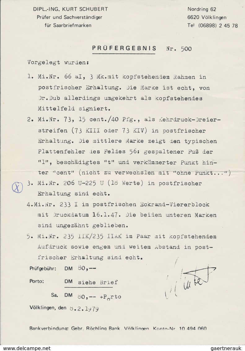 Saarland (1947/56): 1947, 2 Pfg. - 84 Pfg. Saar I Ungezähnt, Kpl. Satz Mit Allen 18 Bekannten Werten - Ungebraucht