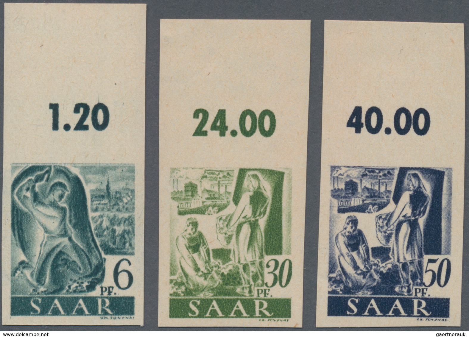 Saarland (1947/56): 1947, 6 Pf, 30 Pf Und 50 Pf Ungezähnt Vom Oberrand - Unused Stamps