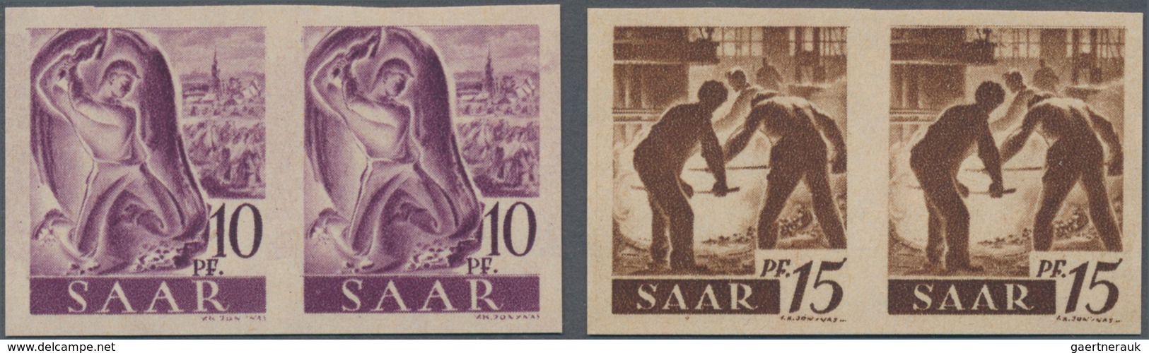 Saarland (1947/56): 1947, 10 Pf Violettpurpur Und 15 Pf Siena Je Im Waager. Paar Postfrisch, Mi 1.20 - Unused Stamps