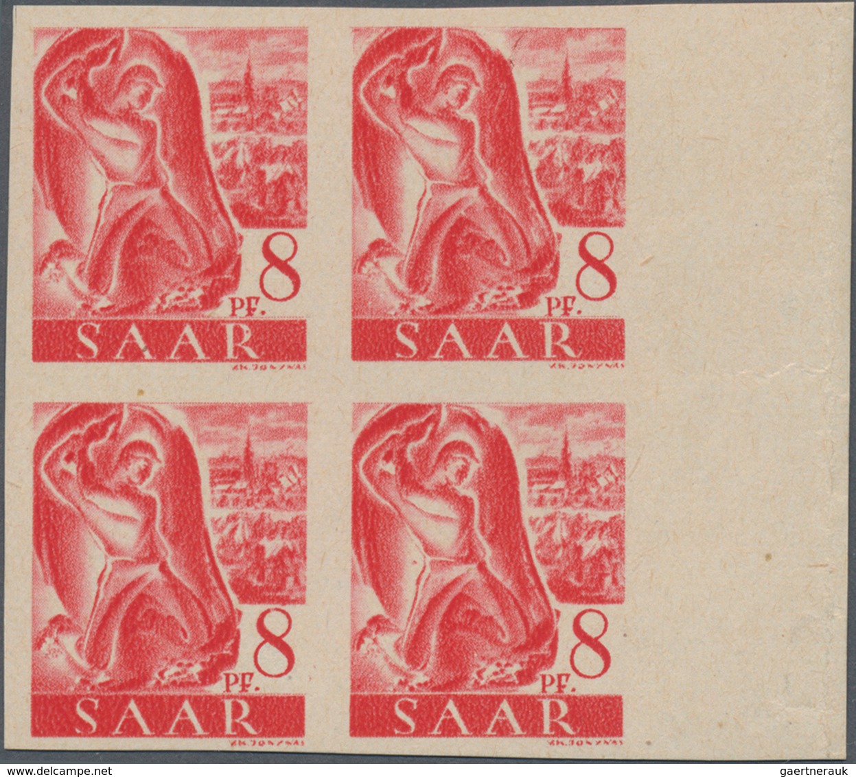 Saarland (1947/56): 1947, 8 Pf Rot Im Postfrischen 4er-Block Ungezähnt, Mi 880.- - Unused Stamps