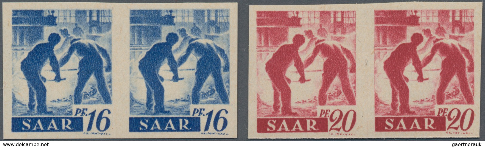 Saarland (1947/56): 1947, 16 Pf Violettultramarin Und 20 Pf Karminrot Je Im Waager. Paar Postfrisch, - Nuevos