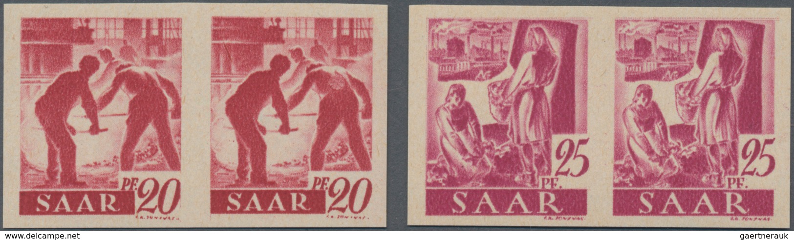 Saarland (1947/56): 1947, 20 Pf Karminrot Und 25 Pf Dunkelrosakarmin Je Im Waager. Paar Postfrisch, - Unused Stamps