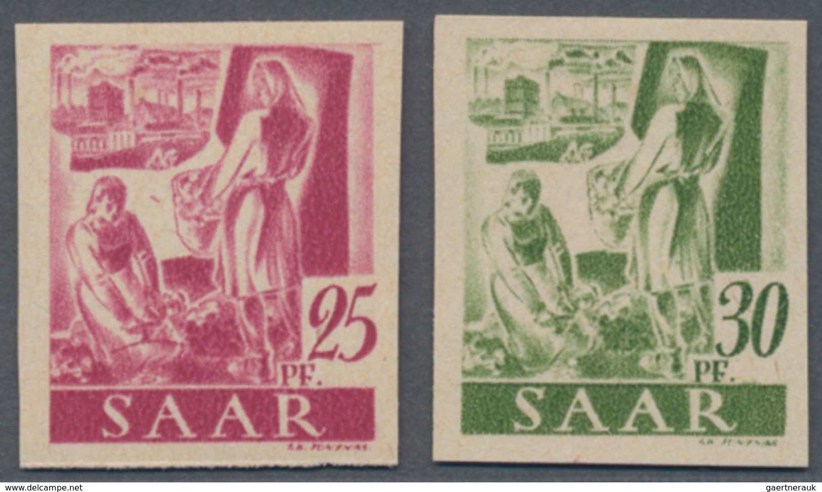 Saarland (1947/56): 1947, 25 Pf Rosakarmin Ungezähnt Postfrisch Und 30 Pf Grünoliv Ungezähnt Postfri - Ongebruikt