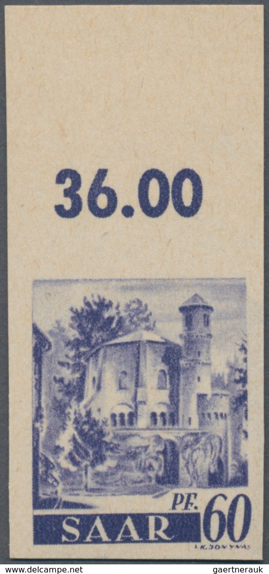 Saarland (1947/56): 1947, 60 Pf "der Alte Turm" Vom Oberrand Ungezähnt Postfrisch, Mi 600.- + - Neufs