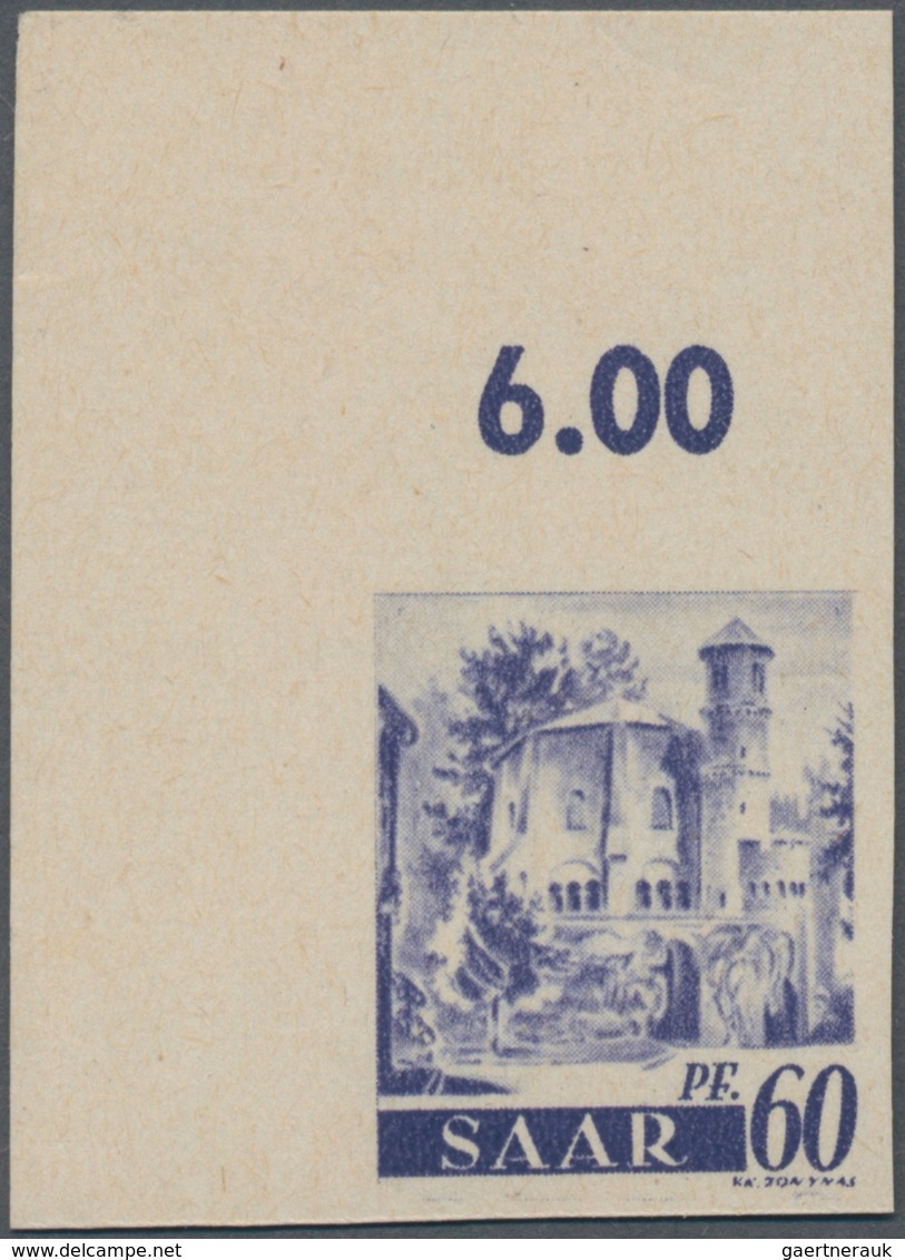 Saarland (1947/56): 1947, 60 Pf "der Alte Turm" Aus Der Linken Oberen Bogenecke Ungezähnt Postfrisch - Unused Stamps