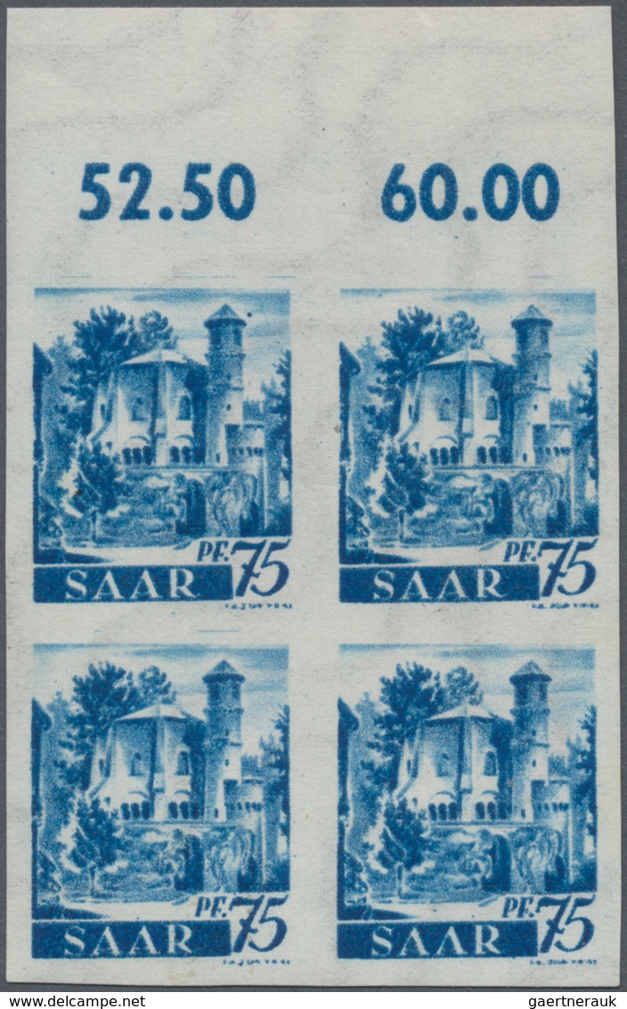 Saarland (1947/56): 1947, 75 Pf Dunkelultramarin Im OR-4er-Block Als Ungezähnter PROBEDRUCK Postfris - Unused Stamps
