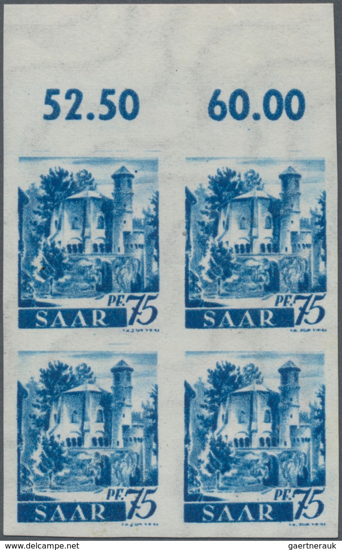 Saarland (1947/56): 1947, 75 Pf Dunkelultramarin Im OR-4er-Block Als Ungezähnter PROBEDRUCK Postfris - Ongebruikt