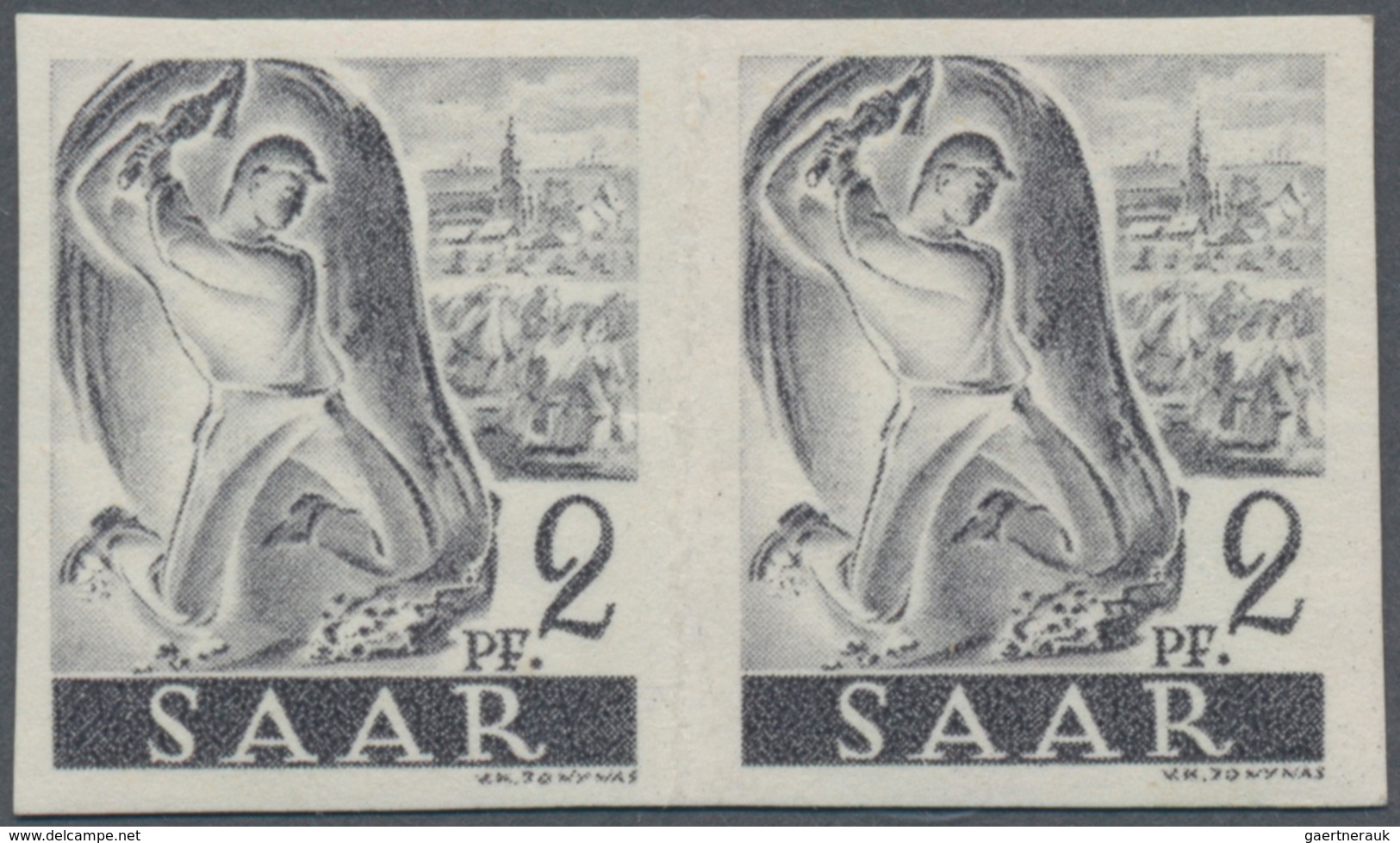 Saarland (1947/56): 1947, 2 Pf Hauer Im Waager. Paar (vorgefaltet) Ungezähnt Ohne Aufdruck Postfrisc - Unused Stamps