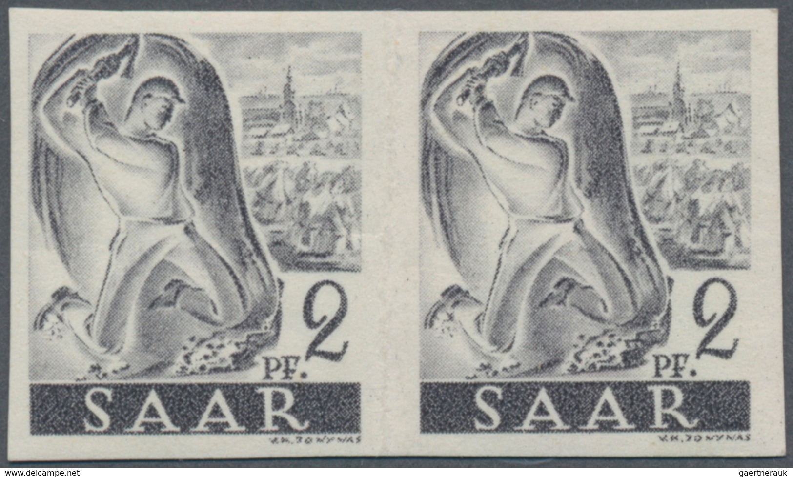 Saarland (1947/56): 1947, 2 Pf Hauer Im Waager. Paar (vorgefaltet) Ungezähnt Ohne Aufdruck Postfrisc - Ongebruikt