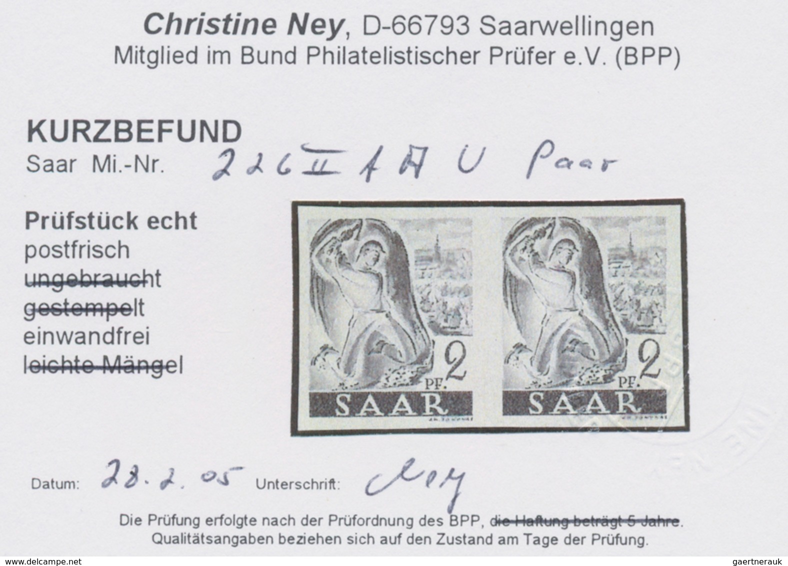 Saarland (1947/56): 1947, 2 Pf Hauer Im Waager. Paar (vorgefaltet) Ungezähnt Ohne Aufdruck Postfrisc - Unused Stamps