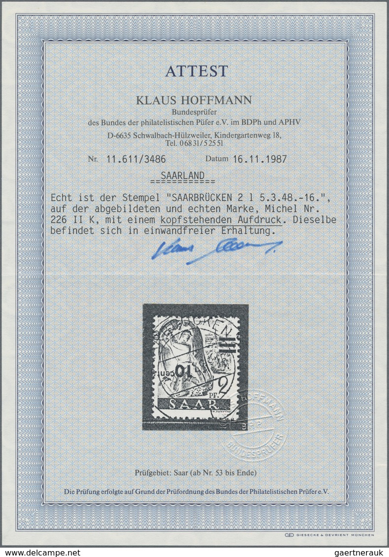 Saarland (1947/56): 1947, Freimarke 10 Cent Auf 2 Pfg. Mit Kopfstehendem Aufdruck, Zentrisch Klar En - Ongebruikt