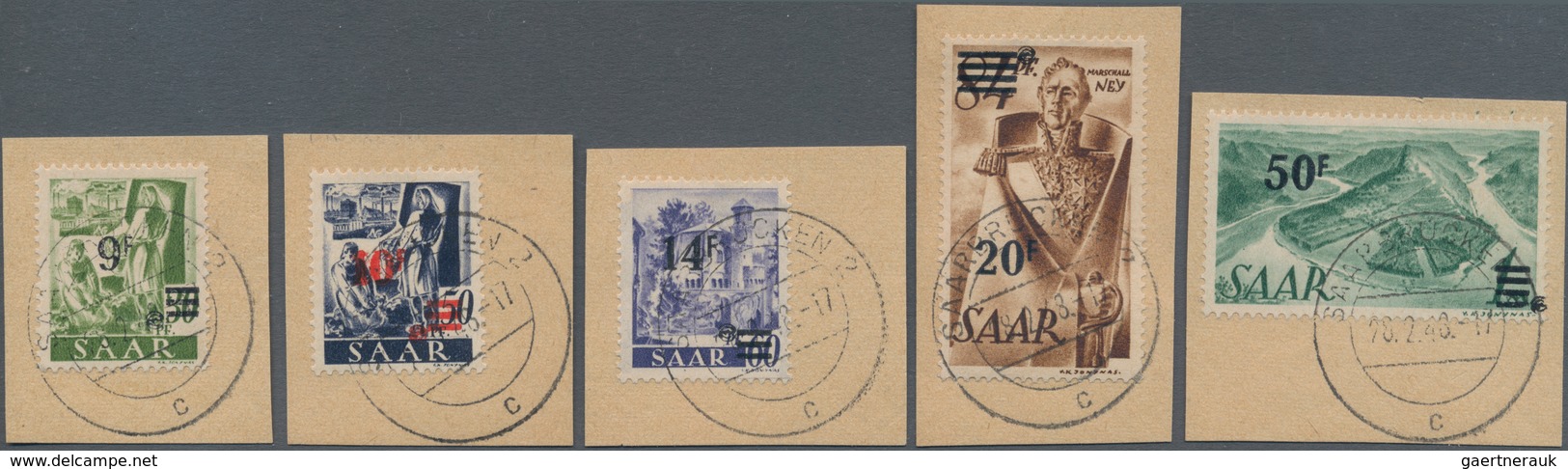 Saarland (1947/56): 1947, SAAR I Als Kpl. URDRUCK-Satz Mit Echtem Aufdruck, Einheitlich Gestempelt " - Unused Stamps