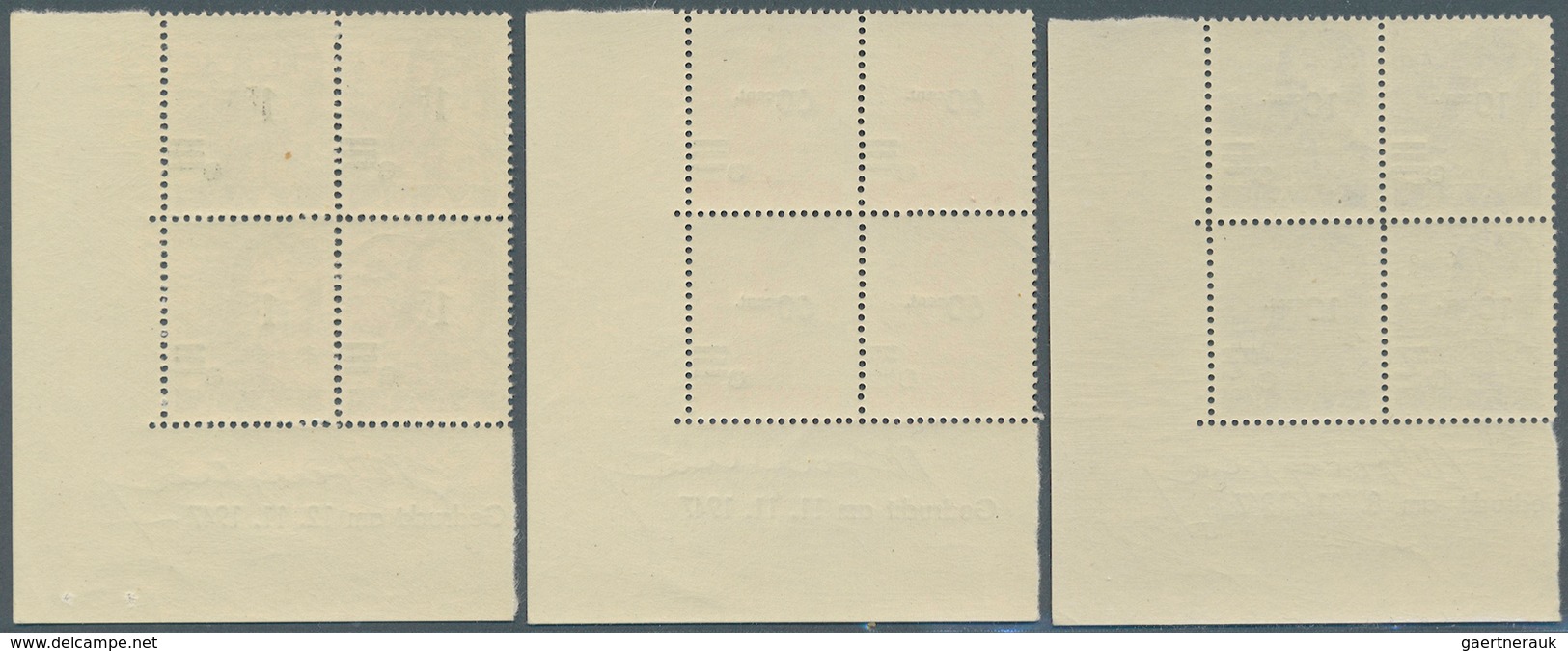 Saarland (1947/56): 1947, Saar II kompletter Satz, 4-Block Bogen rechts unten mit Druckdatum und han