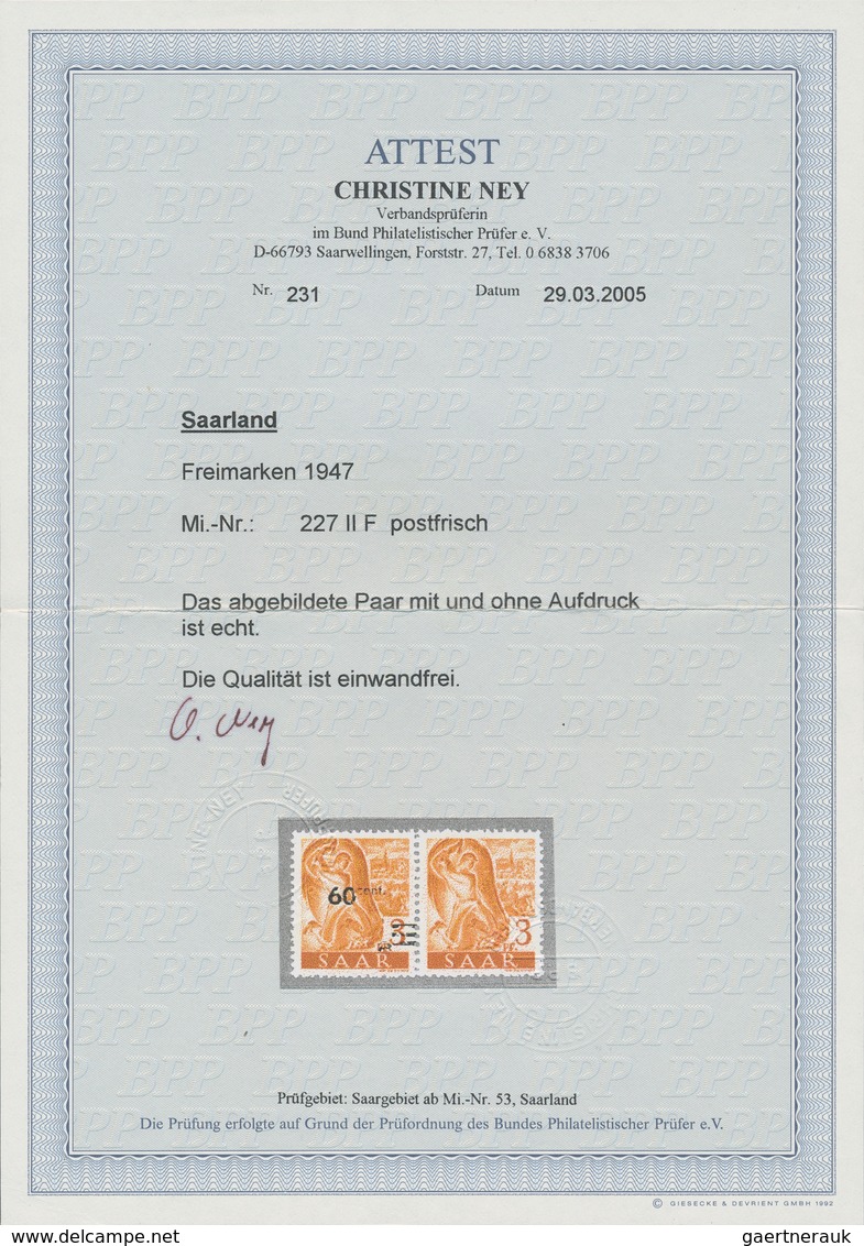 Saarland (1947/56): 1947, Freimarken-Aufdrucke, 60 C. Auf 3 Pfg. Orange, Zwei Waagerechte Paare Je " - Unused Stamps