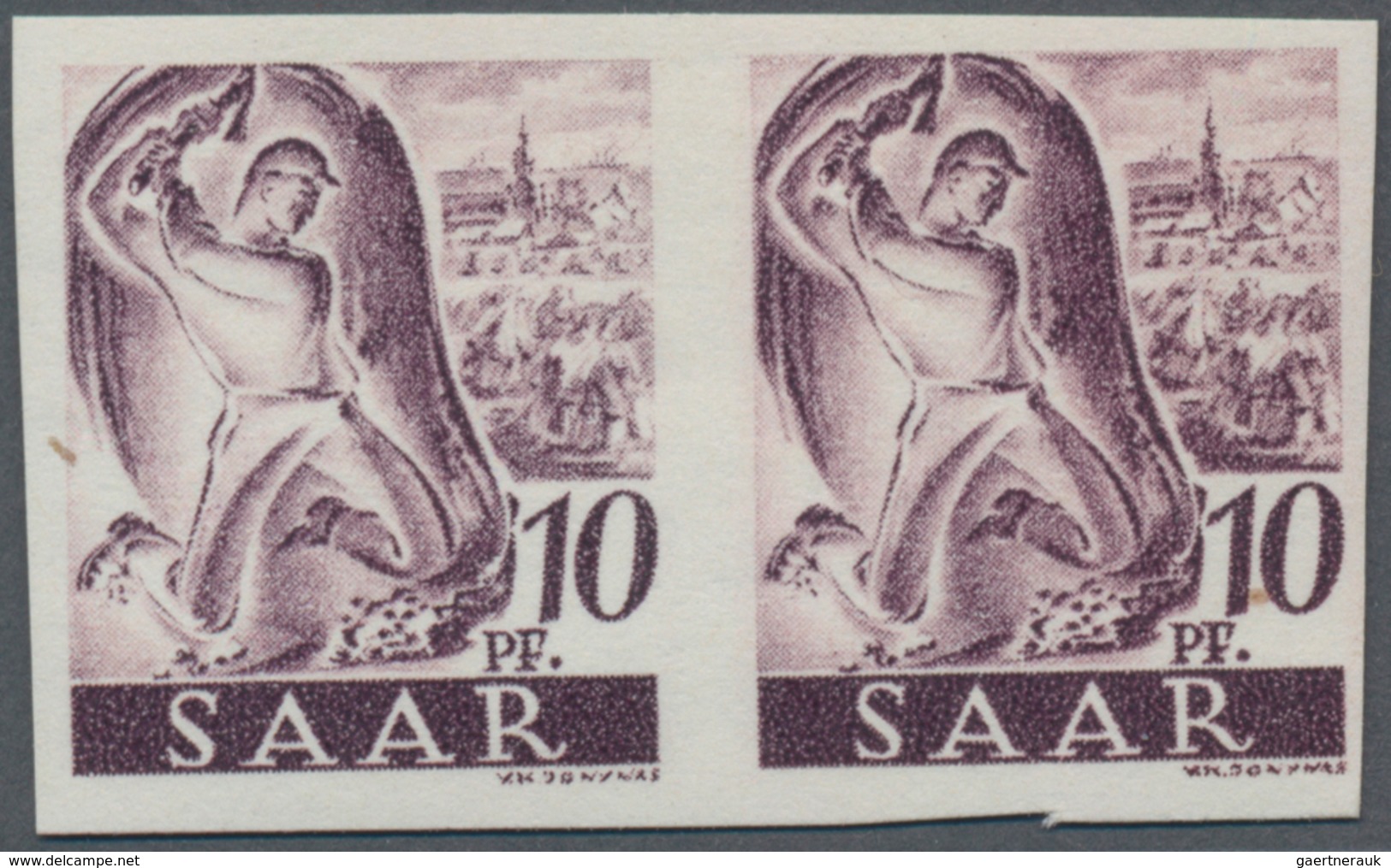 Saarland (1947/56): 1947, 10 Pf Hauer Im Waager. Paar Ohne Aufdruck Als Ungezähnter PROBEDRUCK In Vi - Unused Stamps