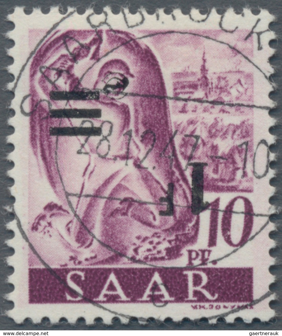 Saarland (1947/56): 1947, Freimarke 1 F Auf 10 Pfg. Mit Kopfstehendem Aufdruck, Zentrisch Klar Entwe - Neufs
