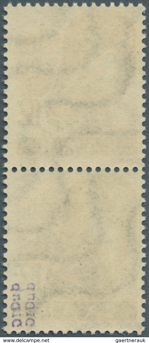 Saarland (1947/56): 1947, 2 Fr. Auf 12 Pfg. Schwarzgrauoliv, Senkrechtes Paar Ohne Und Mit Aufdruck, - Neufs