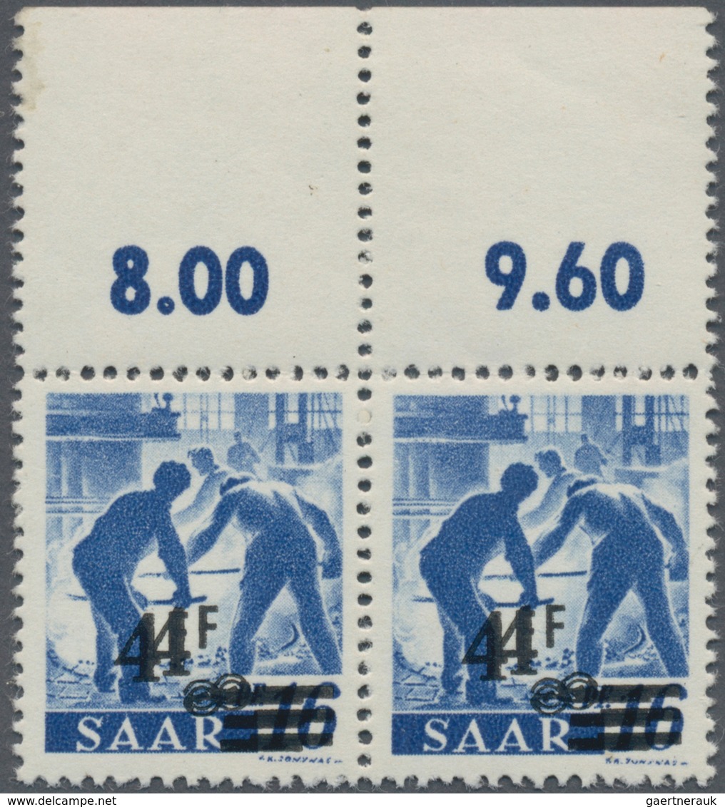 Saarland (1947/56): 1947, 4 Fr. Auf 16 Pfg. Neuauflage Mit Doppeltem Aufdruck Im Waagerechten Paar V - Unused Stamps