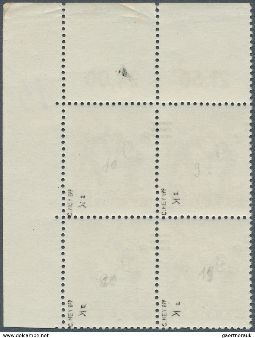 Saarland (1947/56): 1947, 6 Fr. Auf 24 Pfg., KOPFSTEHENDER AUFDRUCK, Eckrand-4er-Block Rechts Oben, - Nuevos