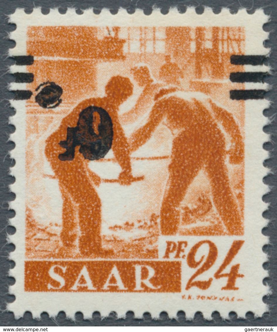 Saarland (1947/56): 1947, 6 Fr. Auf 24 Pfg., KOPFSTEHENDER VERSTÜMMELTER Aufdruck, Postfrisch (minim - Ungebraucht